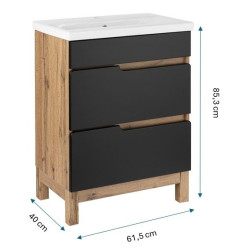 Elegancka Szafka z Umywalką Astor Alma 60 cm - Czarny Wotan + Szuflady
