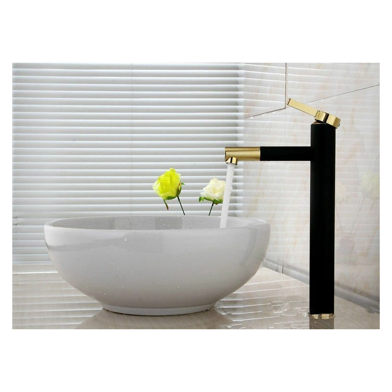 Luksusowa Bateria Umywalkowa Wysoka SMART Czarny Złoty REA Elegance
