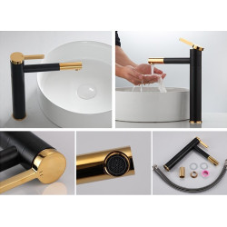 Luksusowa Bateria Umywalkowa Wysoka SMART Czarny Złoty REA Elegance