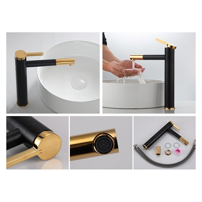 Luksusowa Bateria Umywalkowa Wysoka SMART Czarny Złoty REA Elegance