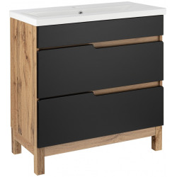 Elegancki Zestaw Astor Alma: Szafka z Umywalką 80 cm, Czarny Wotan, 2 Szuflady