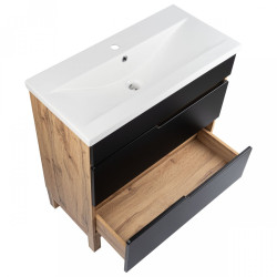 Elegancki Zestaw Astor Alma: Szafka z Umywalką 80 cm, Czarny Wotan, 2 Szuflady