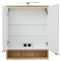 Lustrzana Szafka Astor Nelle 60 cm, LED & Gniazdko, Stylowa Elegancja w Bieli