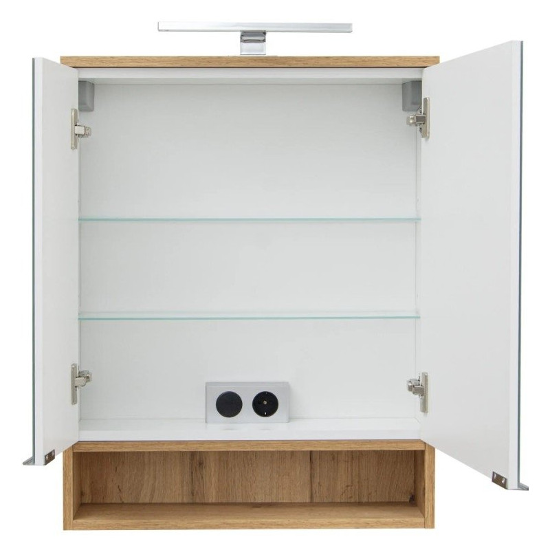 Lustrzana Szafka Astor Nelle 60 cm, LED & Gniazdko, Stylowa Elegancja w Bieli