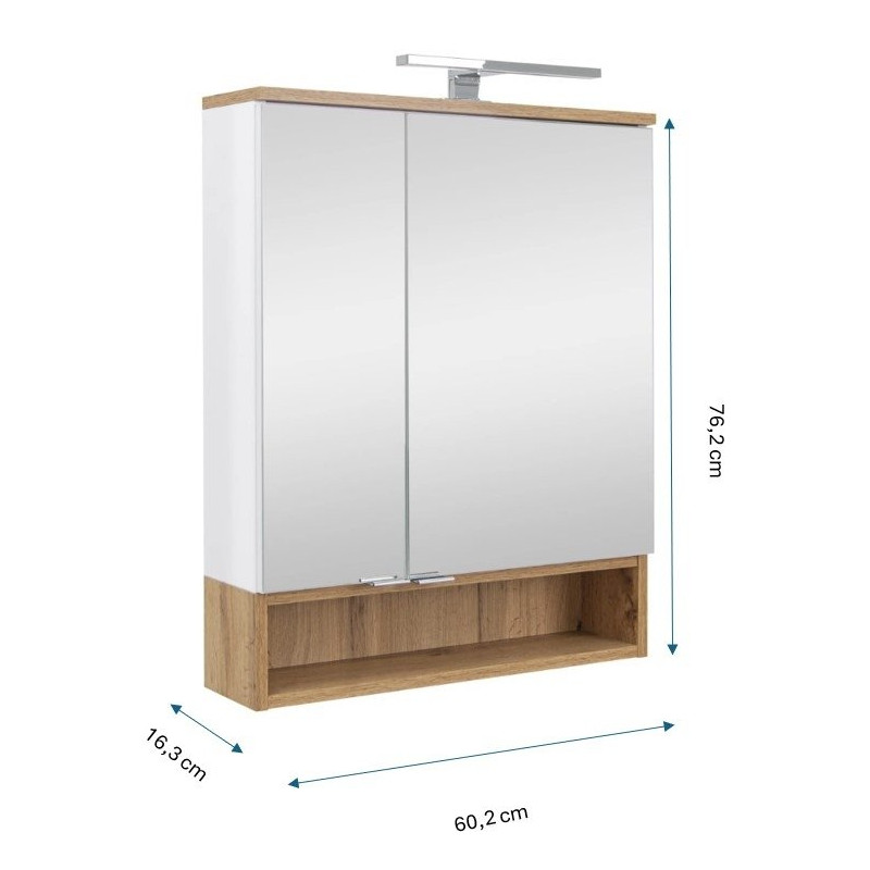 Lustrzana Szafka Astor Nelle 60 cm, LED & Gniazdko, Stylowa Elegancja w Bieli