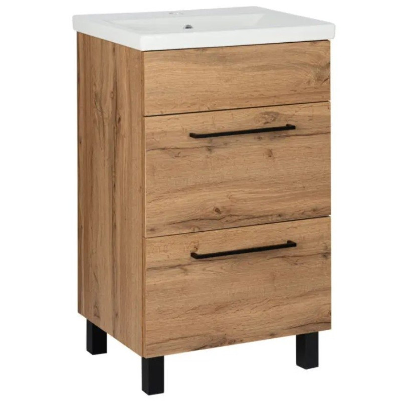 Nowoczesny zestaw: szafka z umywalką 50 cm, szuflady czarne, uchwyty Astor SOL WOTAN