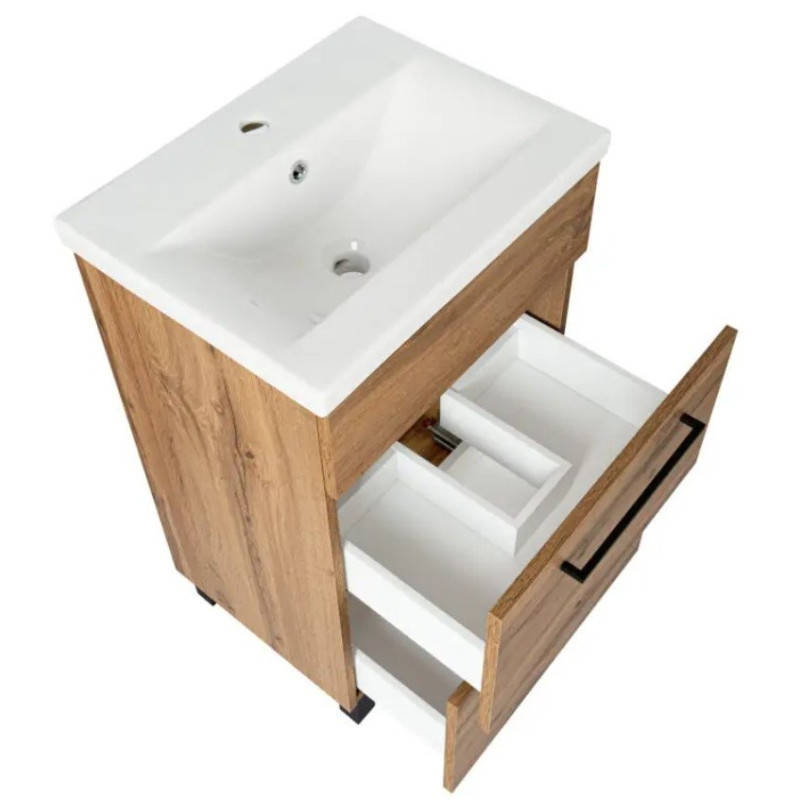 Nowoczesny zestaw: szafka z umywalką 50 cm, szuflady czarne, uchwyty Astor SOL WOTAN