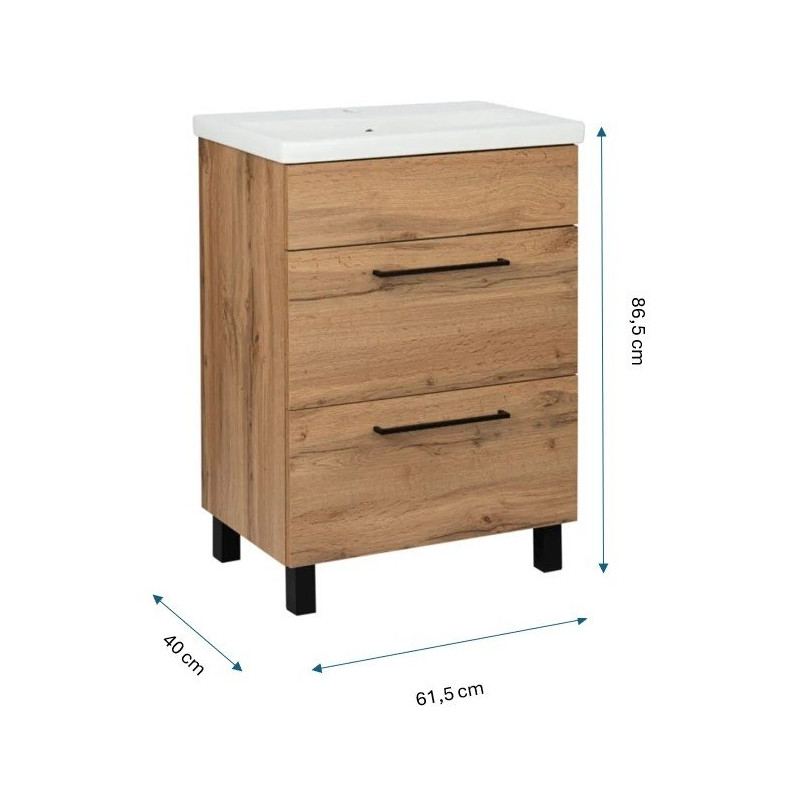 Zestaw Astor: Szafka Wotan 60 cm z umywalką, czarne uchwyty, styl i funkcjonalność