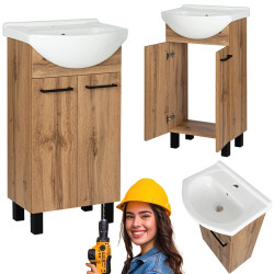 Elegancki Zestaw Łazienkowy 50 cm: Szafka + Umywalka LUPO WOTAN z Czarnymi Uchytami