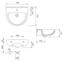 Prestiżowa umywalka wisząca ceramiczna PRESIDENT 50 z otworem na baterię