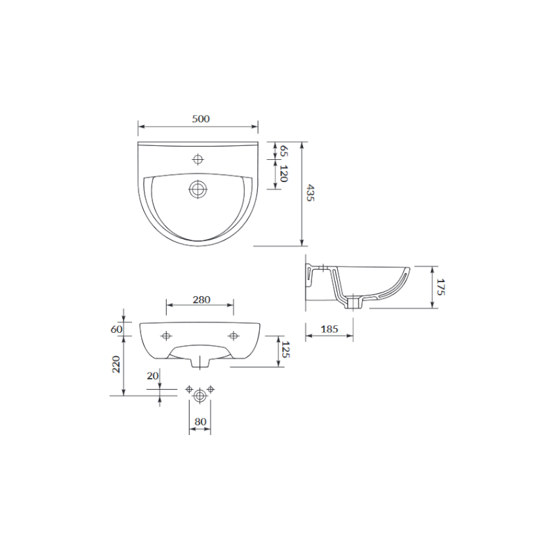 Prestiżowa umywalka wisząca ceramiczna PRESIDENT 50 z otworem na baterię