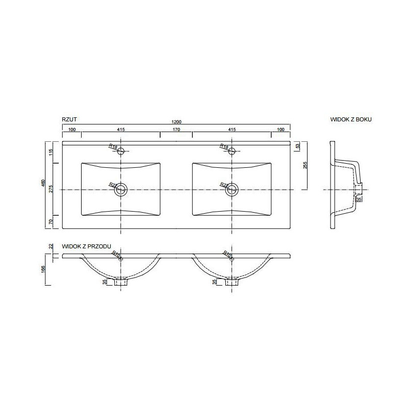 Trwała i Stylowa Umywalka Plan 120, Dwukomorowa do Szafki - Ostatnia Szansa na Zakup!
