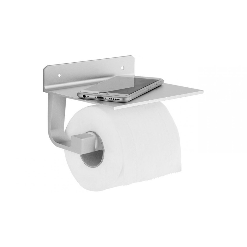 Luksusowy uchwyt na papier toaletowy z półką w eleganckim srebrnym kolorze
