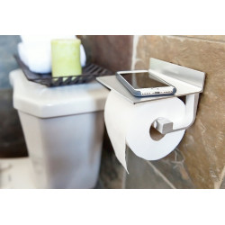 Luksusowy uchwyt na papier toaletowy z półką w eleganckim srebrnym kolorze