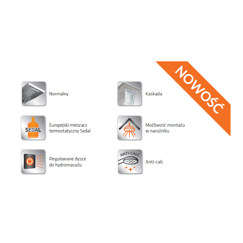 Luksusowy Panel Hydromasażu Mauritius ze Stali Nierdzewnej z Kaskadą