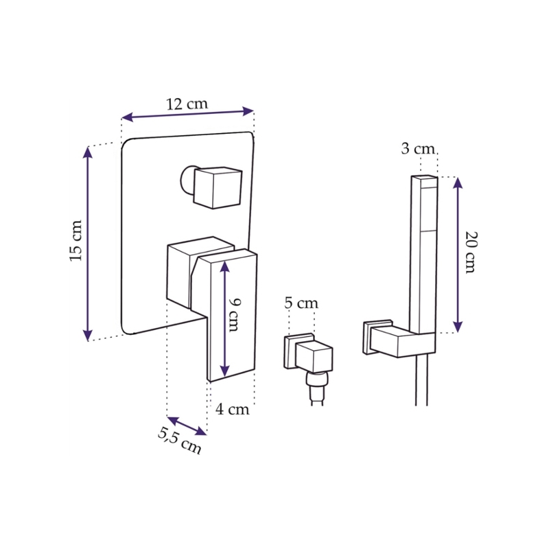 Ekskluzywny Zestaw Podtynkowy Niro 3: Deszczownica Extra Slim z Baterią