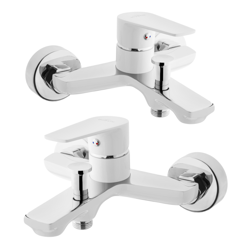 Elegancka Bateria Łazienkowa Invena DOKOS - Biały/Chrom dla Twojego Komfortu