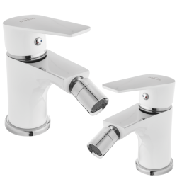 Elegancka Bateria Bidetowa Invena DOKOS z Korkiem - Biały/Chrom Design