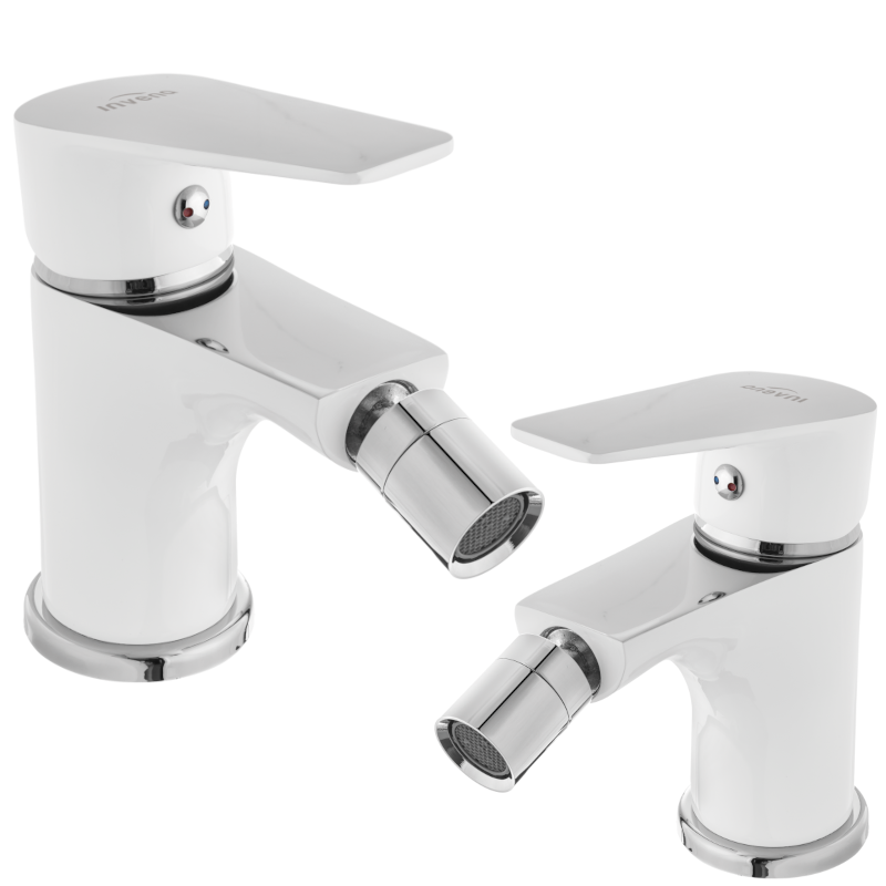 Elegancka Bateria Bidetowa Invena DOKOS z Korkiem - Biały/Chrom Design