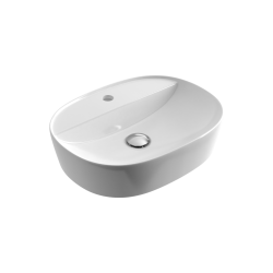 Ronity 50S umywalka nablatowa 50x38 cm owalna z otworem na baterię, biały połysk