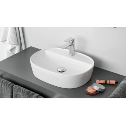 Ronity 50S umywalka nablatowa 50x38 cm owalna z otworem na baterię, biały połysk