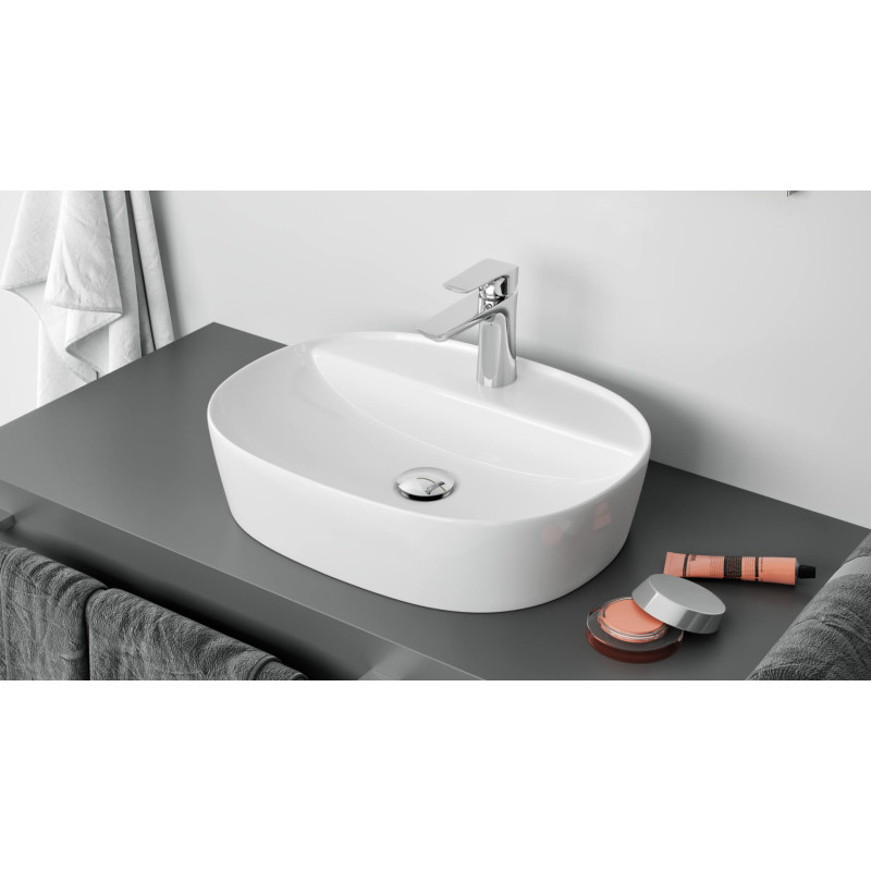 Ronity 50S umywalka nablatowa 50x38 cm owalna z otworem na baterię, biały połysk