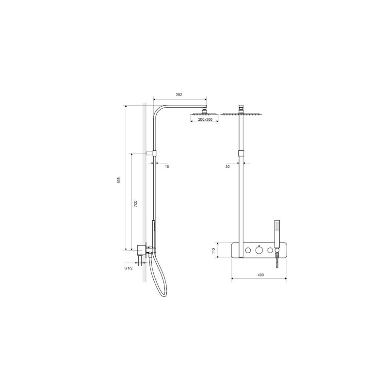 Krotos zestaw prysznicowy podtynkowy z deszczownicą 20x30 cm, termostatyczny, chrom