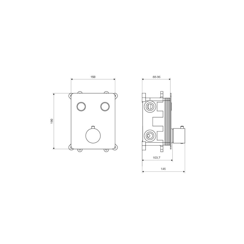 Krotos bateria prysznicowo-wannowa podtynkowa 2 funkcyjna, termostatyczna, chrom