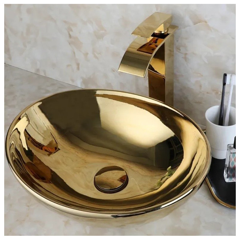 Złota Elegancja: Umywalka Nablatowa Sofia - Styl i Klasa dla Twojej Łazienki