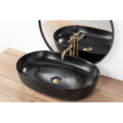 Nowoczesna Umywalka Cleo 61 Nablatowa w Eleganckim Matowym Czarnym Wykończeniu - 60,5x41 cm