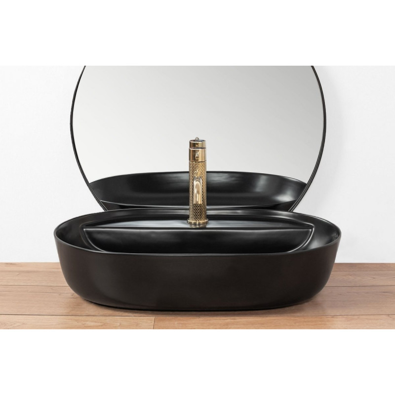 Nowoczesna Umywalka Cleo 61 Nablatowa w Eleganckim Matowym Czarnym Wykończeniu - 60,5x41 cm