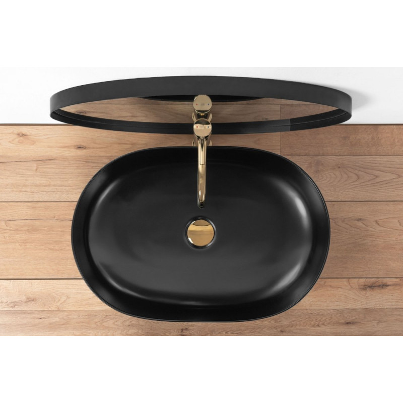 Nowoczesna Umywalka Cleo 61 Nablatowa w Eleganckim Matowym Czarnym Wykończeniu - 60,5x41 cm