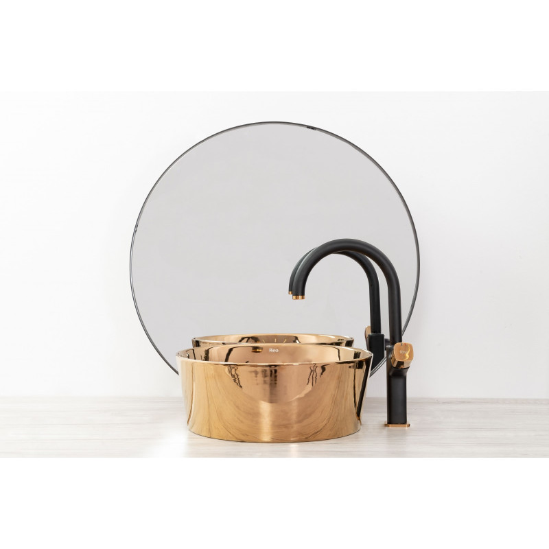 Luksusowa bateria umywalkowa SALTO, wysoka, nowoczesna w czerni i złocie