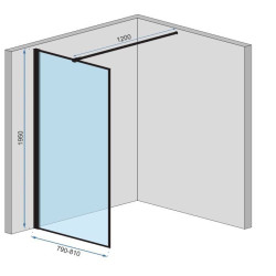 Elegancka Ścianka Prysznicowa Loft Bler-1 80cm, Styl Czarnego Minimalizmu