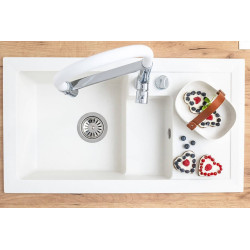 Elegancki Zlewozmywak Granitowy Bonafaro Biały z Ociekaczem i Dodatkową Przestrzenią