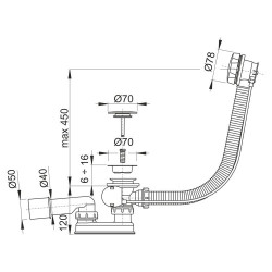 Simple syfon wannowy automatyczny 80 cm, czarny mat