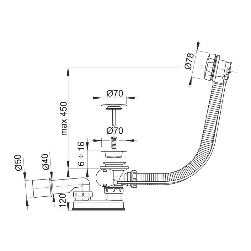 Simple syfon wannowy automatyczny 80 cm, czarny mat