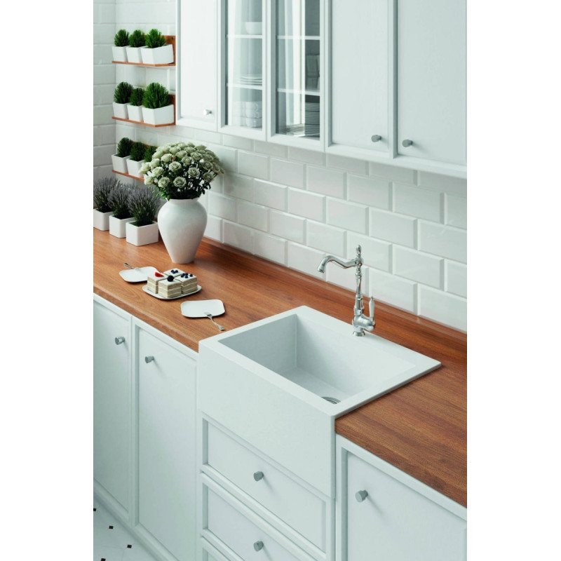 Granitowy Zlewozmywak Farmerski Komodo, Biały 58x49cm, Odporny na Wszystko, 10 lat Gwarancji