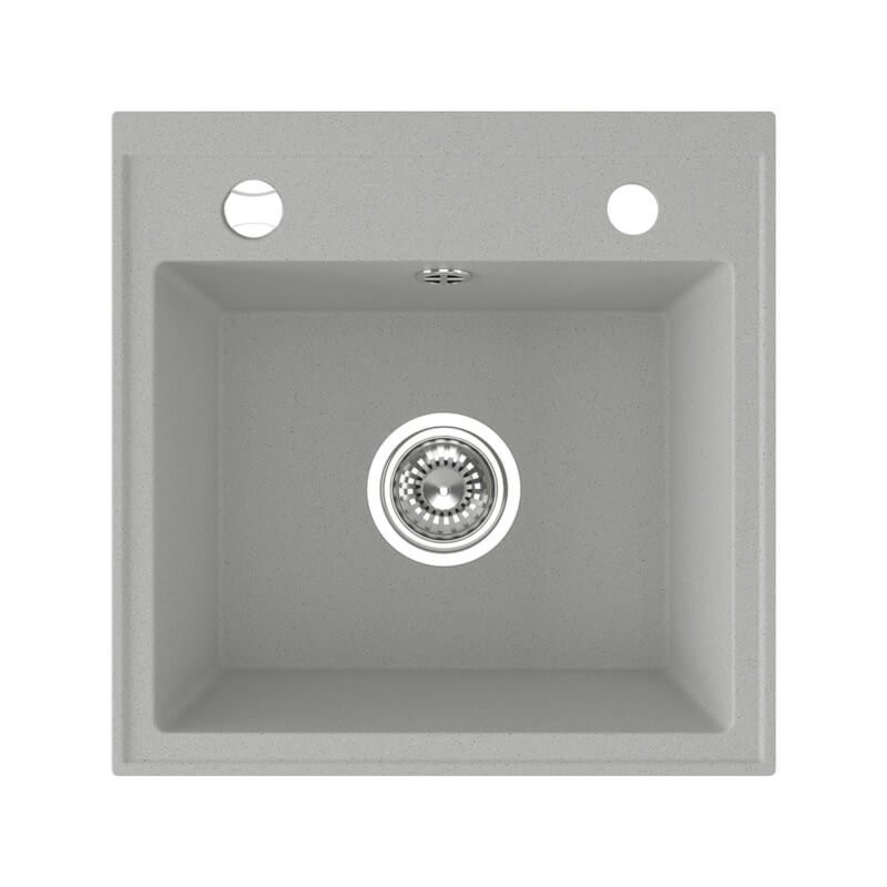 Elegancki Zlew Granitowy 1-komorowy Trzynastka Szary z Automatycznym Odpływem i Syfonem