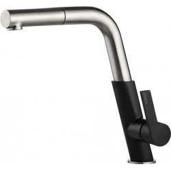 Elegancka Bateria Silia Stal-Czarna z Prostą Wylewką i Wyciąganą Słuchawką