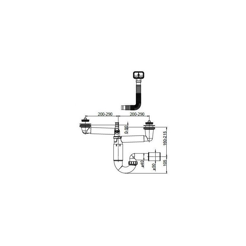 Super Syfon P-LOC do Zlewu Dwukomorowego - Model PL2-D5S45-01PL