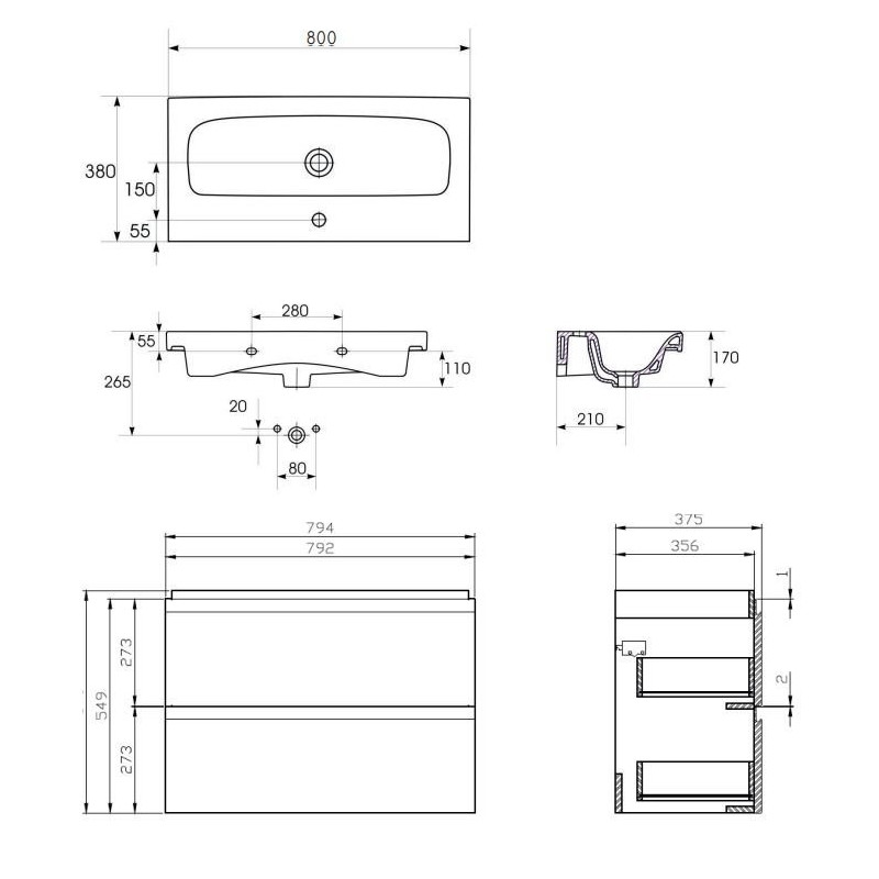 Stylowy Zestaw Łazienkowy: Szafka z Umywalką MODUO SLIM 80 Biała