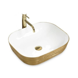 Ceramiczna Umywalka Nablatowa Floria Gold/Biały 51x41 - Elegancja Twojej Łazienki!