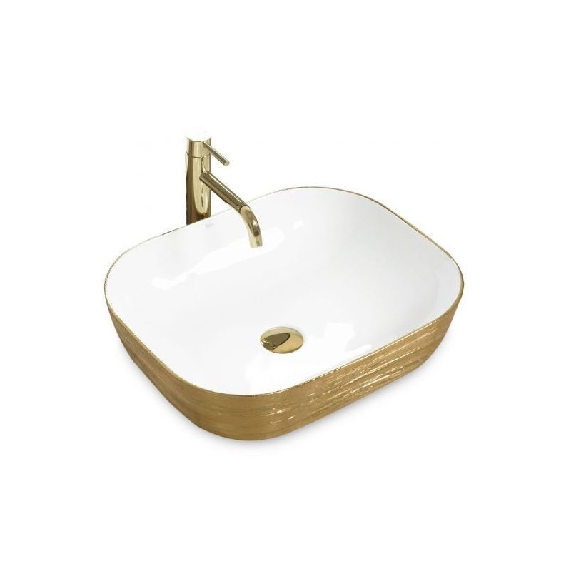 Ceramiczna Umywalka Nablatowa Floria Gold/Biały 51x41 - Elegancja Twojej Łazienki!