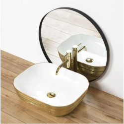 Ceramiczna Umywalka Nablatowa Floria Gold/Biały 51x41 - Elegancja Twojej Łazienki!