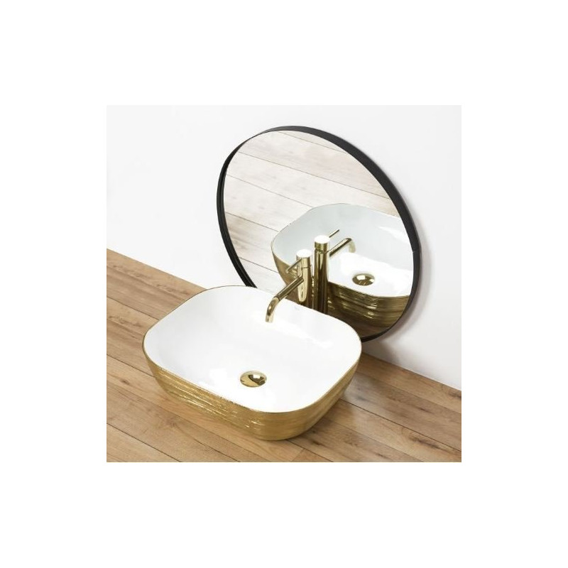 Ceramiczna Umywalka Nablatowa Floria Gold/Biały 51x41 - Elegancja Twojej Łazienki!