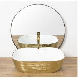 Ceramiczna Umywalka Nablatowa Floria Gold/Biały 51x41 - Elegancja Twojej Łazienki!