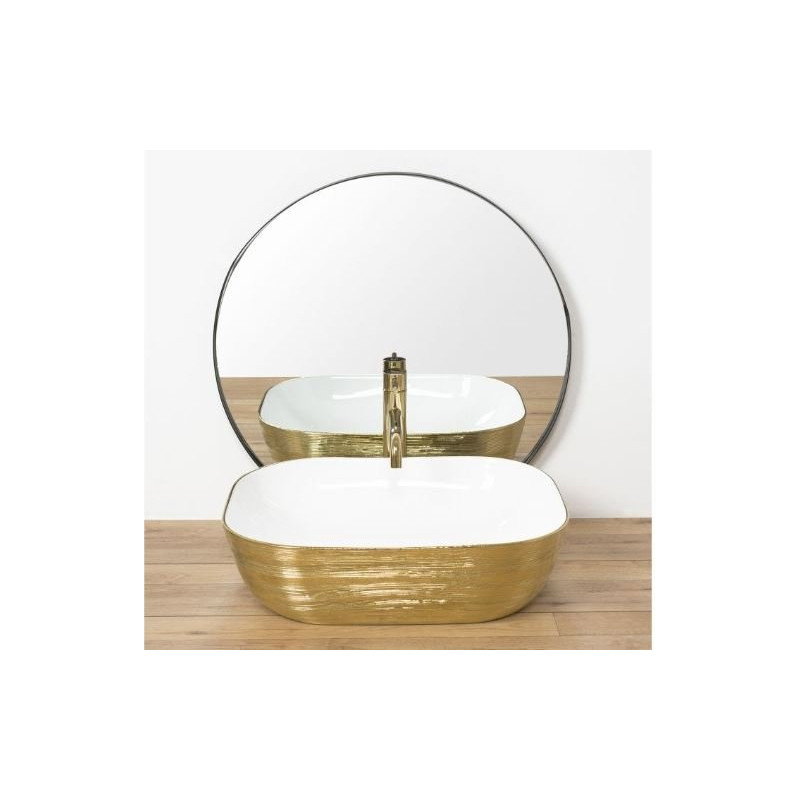 Ceramiczna Umywalka Nablatowa Floria Gold/Biały 51x41 - Elegancja Twojej Łazienki!