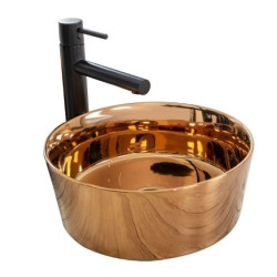 Luxusowa umywalka ceramiczna nablatowa Ida 36x36 w kolorze różowego złota