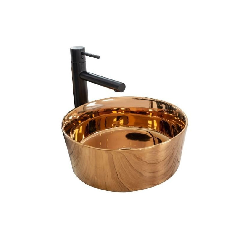 Luxusowa umywalka ceramiczna nablatowa Ida 36x36 w kolorze różowego złota